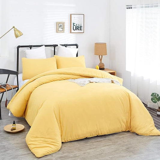 Wellboo Yellow Comforter Sets Queen Light Color Bedding Comforter Sets Cotton Solid Bright Yellow Warm Bedding Blankets Soft Health Spring Fresh Luxury Bedding Women Men Durable Bed