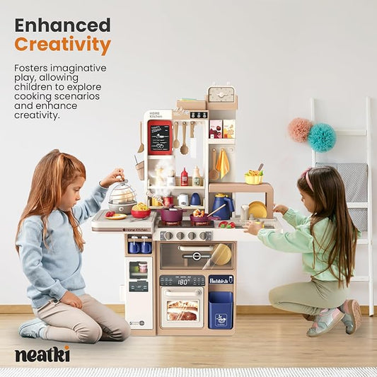 72-Piece Kids Play Kitchen Set: 27.16 x 10.62 x 36.61 Inches, Interactive Features, Realistic Design, and Educational Fun for Ages 3 and Up (Light Brown 72)