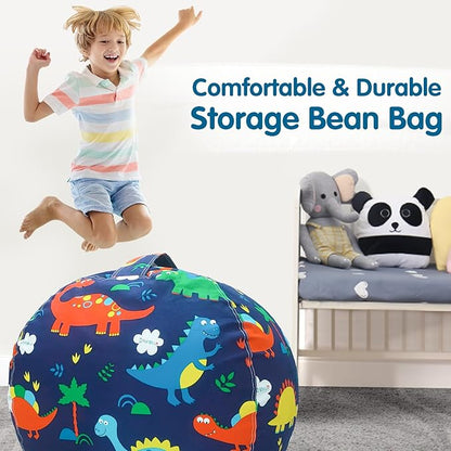 Lukeight Stuffed Animal Storage Bean Bag Chair Cover for Kids, Dinosaur Zipper Beanbag Chair Cover for Organizing Toddler and Kids' Rooms Plush Toys (Dinosaur, XX-Large)