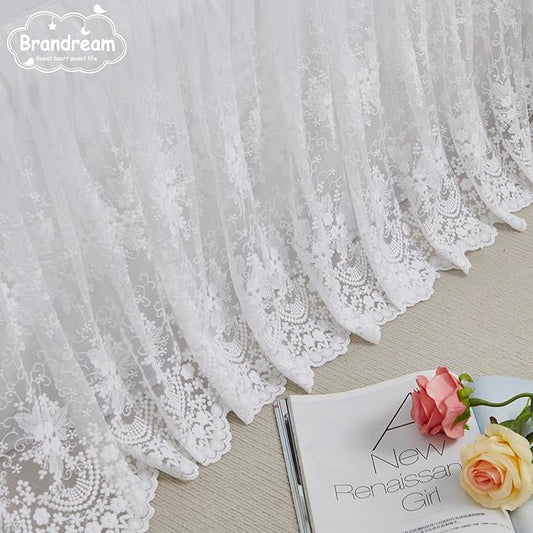 Brandream Boho Bohemian Girl Baby Nursery Lace Crib Bed Skirt Dust Ruffle - Solid Color Romantic Cream Off White Farmhouse Chic 100% Cotton Ruffle Skirt Excellent Quality