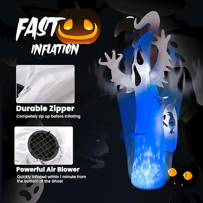 Toodour 8 FT Halloween Inflatables Outdoor Decorations Ghost - Blow Up Yard Decorations for Halloween Party, Built-in Blue LED Disco Lights, Inflatable Ghost Decor for Outdoor Garden Yard Holiday
