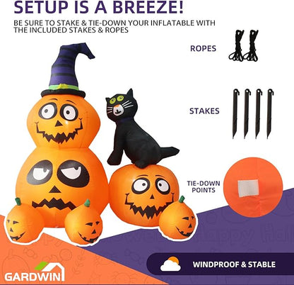 Gardwin 6FT Halloween Pumpkin with Cat Inflatable Outdoor Decorations, Inflatables Decorations Blow up Cat & Pumpkin Lanterns with Yard Inflatables Holiday Inflatables for Garden Lawn Decor