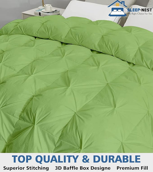 SLEEP-NEST Oversized King Comforter 116 x 98 - All-Season Hotel Luxury Down Alternative - Pintuck Pinch Pleat Design with 8 Corner Tabs - Ultra Soft, Breathable, Extra Large Quilt - Moss