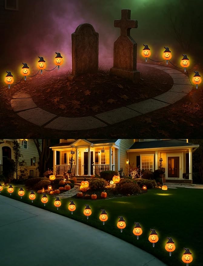 Halloween Pumpkin Pathway Lights Outdoor, 4PCS Jack O Lantern Pumpkin Light with Stake,Outdoor LED Walkway Lights Lights for Halloween Driveway Garden Yard Lawn Lights Decor