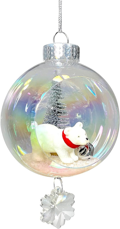 Polar Bear Christmas Ornament - Handmade Shatterproof Decorations for Indoor Outdoor Xmas Tree - Clear Ball Ornaments with Magnetic Crystal - Great Gift or Stocking Stuffer for Mom, Sister, Friend