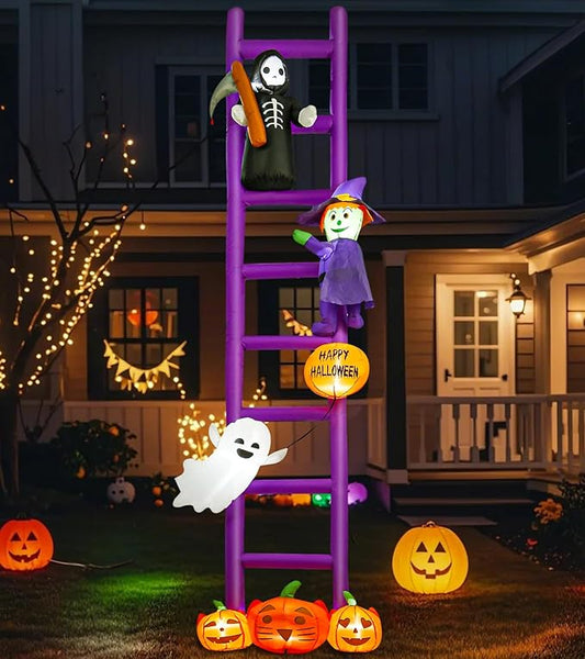 10.5 Ft Halloween Inflatable Decoration, Outdoor Blow Up Yard Fun Decor, Halloween Purple Ladders Built-in LED Lights for Outdoor All Hallows' Day Lawn Decor