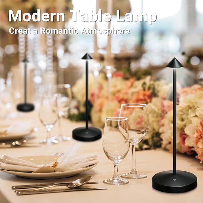2Pack Cordless Table Lamp, Rechargeable Battery Operated Lamp 4000mAh with 3 Color Light Stepless Dimming Portable LED Desk Touch Table Lamp for Restaurant Nightstand Bedroom Living Room Black