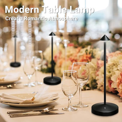 2Pack Cordless Table Lamp, Rechargeable Battery Operated Lamp 4000mAh with 3 Color Light Stepless Dimming Portable LED Desk Touch Table Lamp for Restaurant Nightstand Bedroom Living Room Black