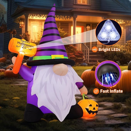 GOOSH 6.7 FT Halloween Gnome Inflatables with Pumpkin Outdoor Decorations Gnome Blow Up Yard Built-in LED Lights for Halloween Party Indoor Outdoor Yard Garden