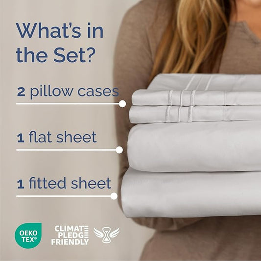 Cal King Size 4 Piece Sheet Set - Comfy Breathable & Cooling Bed Sheets Set - Hotel Luxury Bedding for Women, Men, Kids, Teens, Boys & Girls - Deep Pockets, Soft, Wrinkle Free - Oeko-Tex - French Grey