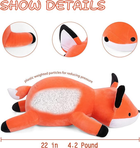24" 4.2lbs Fox Weighted Stuffed Animals,Cute Cuddle Plushie toy Weighted Fox Plush Throw Pillow for Children Kids Adults(Fox)