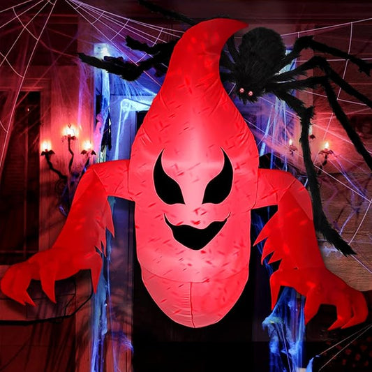 5FT Halloween Inflatable Decoration Ghost Broke Out from Window, Spooky Blow-up Inflatable Ghost Decor with Build-in LED Rotating Fire Flame Lights for Halloween Party, Outdoor, Yard, Garden, Lawn