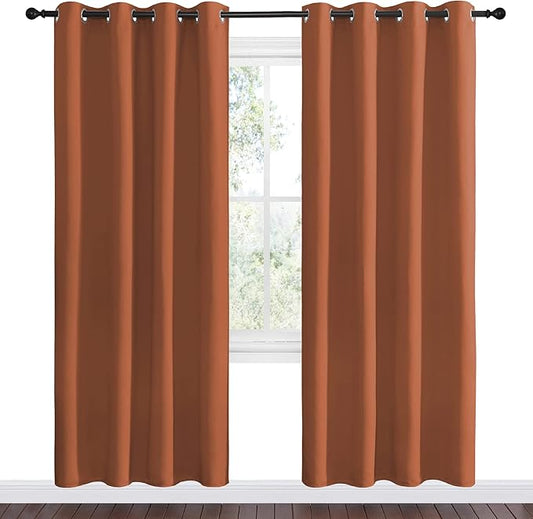 NICETOWN Halloween Burnt Orange Insulated Curtains Blackout Draperies - Triple Weave Microfiber Home Thermal Insulated Solid Ring Top Blackout Curtains/Panels for Bedroom(Set of 2, 55 x 78 Inch)