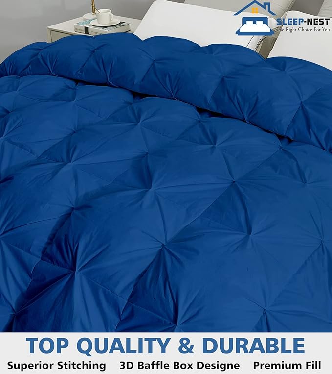 SLEEP-NEST Oversized King Comforter 116 x 98 - All-Season Hotel Luxury Down Alternative - Pintuck Pinch Pleat Design with 8 Corner Tabs - Ultra Soft, Breathable, Extra Large Quilt - Royal Blue