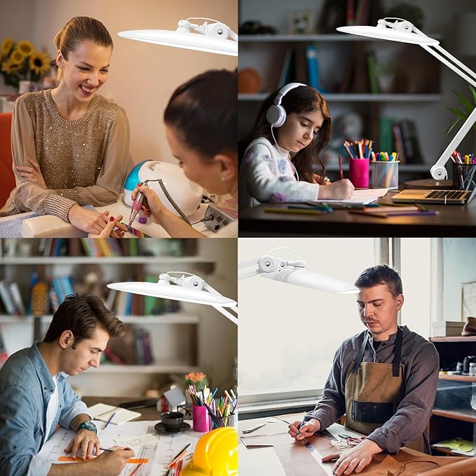 20" LED Desk Lamp with Clamp, 24W CCT Adjustable Dimmable Nail Light for Desk, 120 LEDs Metal Swivel Arm Daylight for for Nail Tech Task Home Office Reading Architect Craft, White