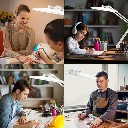 20" LED Desk Lamp with Clamp, 24W CCT Adjustable Dimmable Nail Light for Desk, 120 LEDs Metal Swivel Arm Daylight for for Nail Tech Task Home Office Reading Architect Craft, White