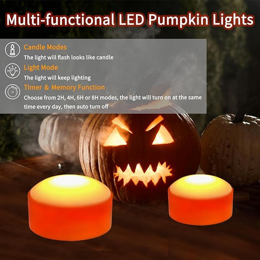Halloween LED Pumpkin Lights, 6 Pack Battery Operated Jack-O-Lantern Lights with Remote Control and Timers, Orange Flickering Flameless Candles Ideal for Halloween Pumpkin Decorations