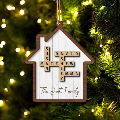 Custom Family Crossword Ornament, Wooden Ornaments for Christmas Tree, Custom Grandkids Crossword Art, Custom Christmas Ornament, Personalized Ornaments for Christmas