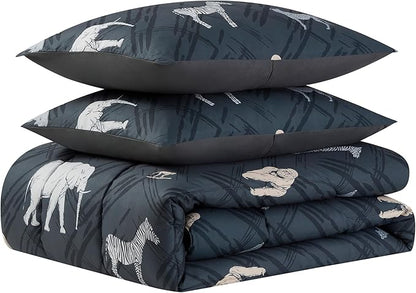 Kids Bedding Set Bed in a Bag for Boys and Girls Toddlers Printed Sheet Set and Comforter, Full, Safari