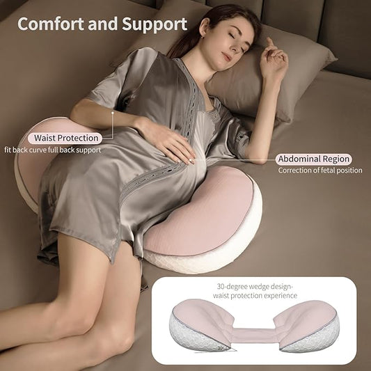Pregnancy Pillows, PE Filling Body Pillow for Sleeping with Breathable Mesh Cover, Detachable and Adjustable Double-Sided Support for Back, HIPS, Legs and Belly Maternity Pillow (Pink)