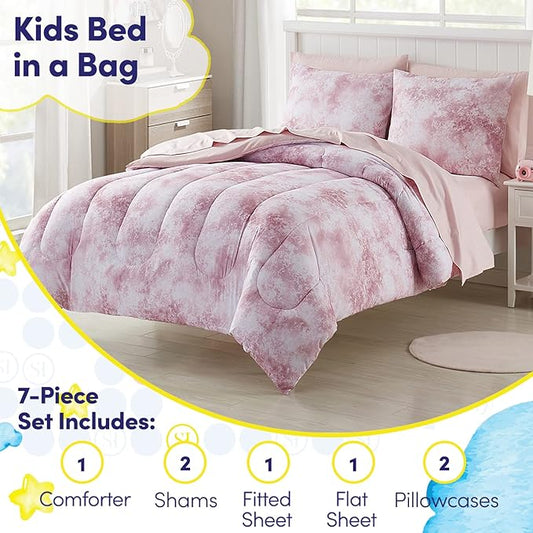 Kids Bedding Set Bed in a Bag for Boys and Girls Toddlers Printed Sheet Set and Comforter , Full, Waterbury Marble