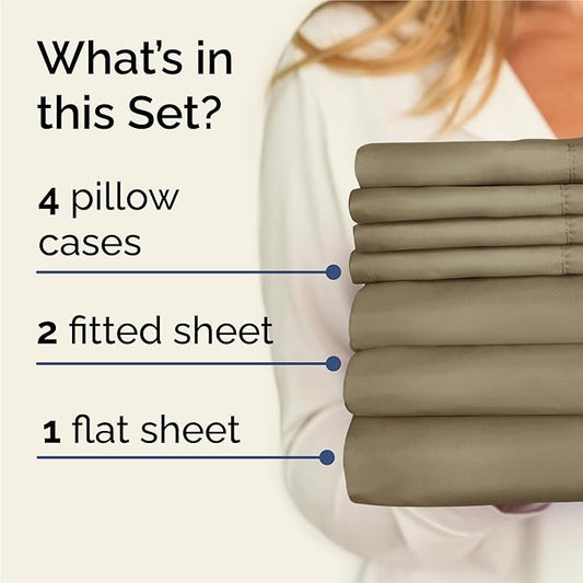CGK Linens Split King 7 Piece Sheet Set - Cooling Sheets for Hot Sleepers - Hotel Luxury Bedding Set with 8-16 Inch Deep Pockets - 1 Flat & 2 Fitted & 4 Pillowcases - Soft & Wrinkle Free - Split King