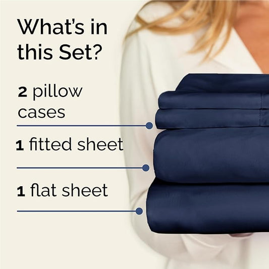 CGK Linens Twin XL 4 Piece Sheet Set - Cooling Sheets for Hot Sleepers - Hotel Luxury Bedding Set w/ 8-16 Inch Deep Pockets - 1 Flat & 1 Fitted & 2 Pillowcases - Soft, Comfy & Wrinkle Free - Navy Blue