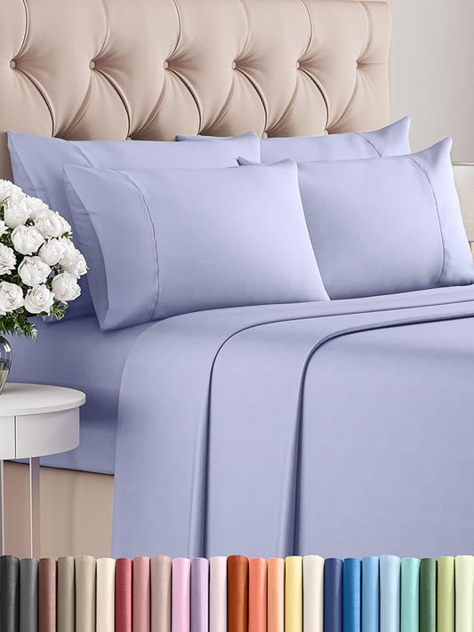CGK Linens Queen 6 Piece Sheet Set - Cooling Sheets for Hot Sleepers - Hotel Luxury Bedding Set with 8-16 Inch Deep Pockets - 1 Flat & 1 Fitted & 4 Pillowcases - Soft, Comfy & Wrinkle Free - Lavender