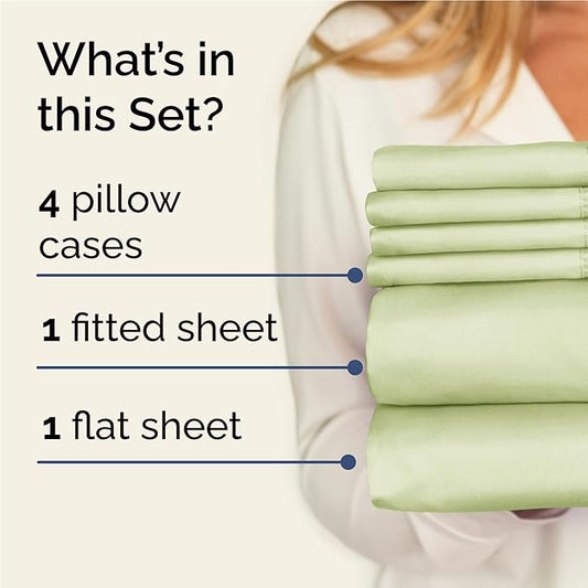 CGK Linens Full 6 Piece Sheet Set - Cooling Sheets for Hot Sleepers - Hotel Luxury Bedding Set w/ 8-16 Inch Deep Pockets - 1 Flat & 1 Fitted & 4 Pillowcases - Soft, Comfy & Wrinkle Free - Light Sage