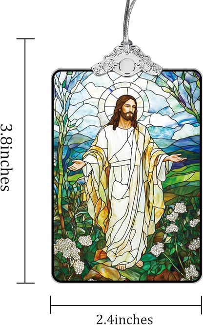 Jesus Stained Glass Ornament, 2025 Christmas Tree Hanging Decoration for Gift Exchange or Stocking Stuffer, Religious Holiday Decor, 3.8 x 2.4 Inch