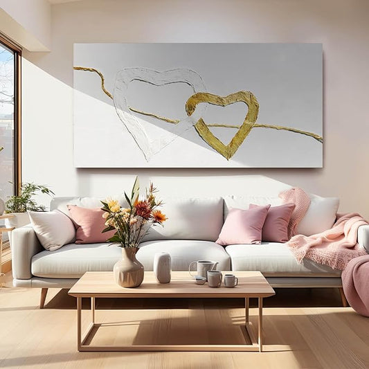 GAIDUOMAI White and Gold Abstract Wall Art Minimalist Wall Decor Heart Painting Living Room Canvas Picture Line Art for Bedroom 29x58 Inch Gallery Wall Art