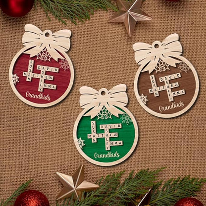 Personalized Christmas Ornament, Custom Christmas Crossword Ornament, Custom Scrabble Ornament, Custom Grandkids Crossword Art, Personalized Wooden Decoration