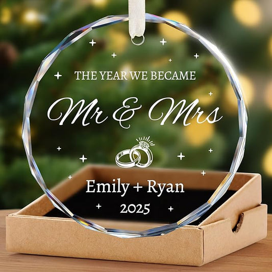 Wedding Gifts for Couples 2025 - Mr and Mrs Ornament 2025 - Bridal Shower Gifts for Bride, Newlywed, Future Mr & Mrs, Her - Just Married Crystal Glass Ornament