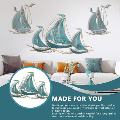3 PCS Metal Wall Art Large Metal Sailboat Wall Decor, Metal Ship Wall Decorations, Large Metal Ship Wall Decor for Living Room, Bedroom, Modern Home Wall Sculpture for Office, Bedroom