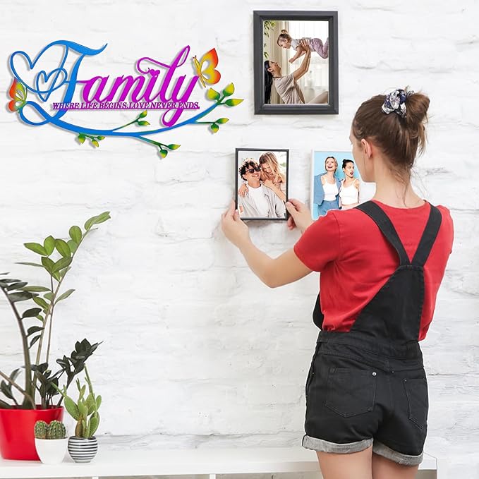 Family Where Life Begins Love Never Ends Word Sign Metal Wall Decor, Black Home Decor Wall Art Decorations, Letters Quotes Sign for Living Room Bedroom Kitchen Indoor Outdoor Decor(17.5 x 9in)