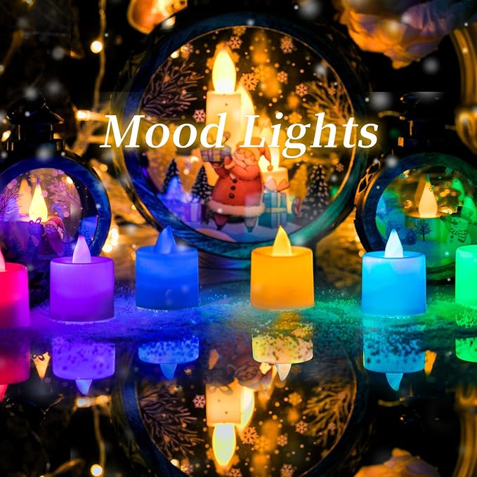 LANKER 24 Pack Flameless Tealight Candles, 7 Color Changing Battery Operated Led Tea Lights, Electronic Fake Candles, Decorations for Wedding, Party, Christmas, Halloween (7 Color Changing)