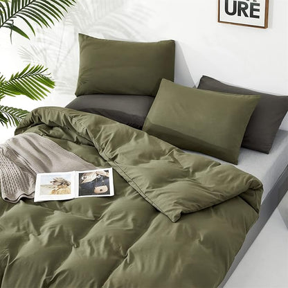 Cottonight Green Comforter Set California King Olive Green Bedding Set Dark Green Blanket Quilts Modern Soft Breathable 3 Piece Army Comforter Set for Women Men