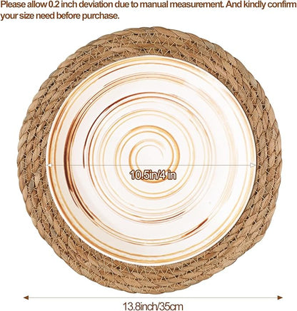 Round Woven Placemats 13.8 Inch Set of 10 - Boho Rattan Placemat Natural Water Hyacinth Placemats, Farmhouse Weave Place Mats, Rustic Braided Wicker Table Mats for Dining Table,Home,Wedding