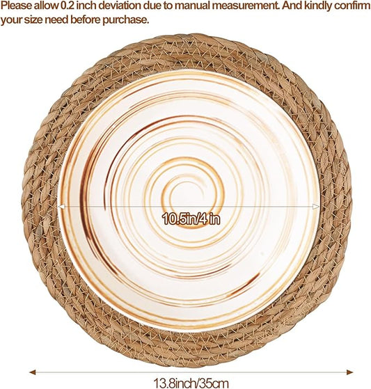 Round Woven Placemats 13.8 Inch Set of 10 - Boho Rattan Placemat Natural Water Hyacinth Placemats, Farmhouse Weave Place Mats, Rustic Braided Wicker Table Mats for Dining Table,Home,Wedding