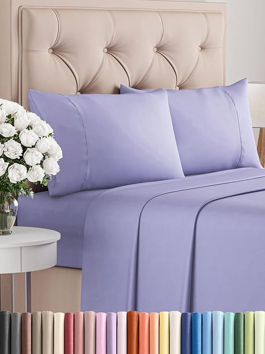 CGK Linens Twin XL 4 Piece Sheet Set - Cooling Sheets for Hot Sleepers - Hotel Luxury Bedding Set w/ 8-16 Inch Deep Pockets - 1 Flat & 1 Fitted & 2 Pillowcases - Soft, Comfy & Wrinkle Free - Lavender