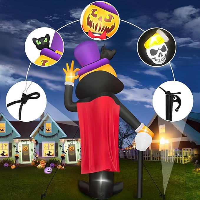 Kalolary 14FT Halloween Inflatable Pumpkin Vampire Outdoors Decoration, Blow Up Yard Decorations with Built-in LED Lights Giant Pumpkin Inflatable for Halloween Party Garden Lawn Outdoor Decor