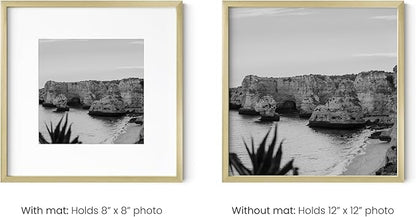 HAUS AND HUES 12x12 Gold Metal Picture Frames Matted to 8x8 - Features Premium Aluminum & Hanging Hardware, Shatterproof Plexiglass - Ideal for Home, Room, Office (12x12 in, Gold, Set of 3)