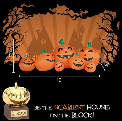 Haunted Hill Farm 10-ft. Wide Pumpkin Family Blow Up with Lights, Outdoor Halloween Inflatable Decoration for Lawn and Yard, Giant Spooky Holiday Decor