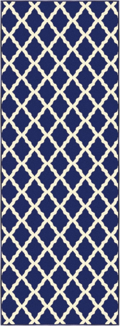 Ottomanson Glamour Collection Non-Slip Rubberback Moroccan Trellis Design 2x6 Indoor Runner Rug, 2'2" x 6', Navy