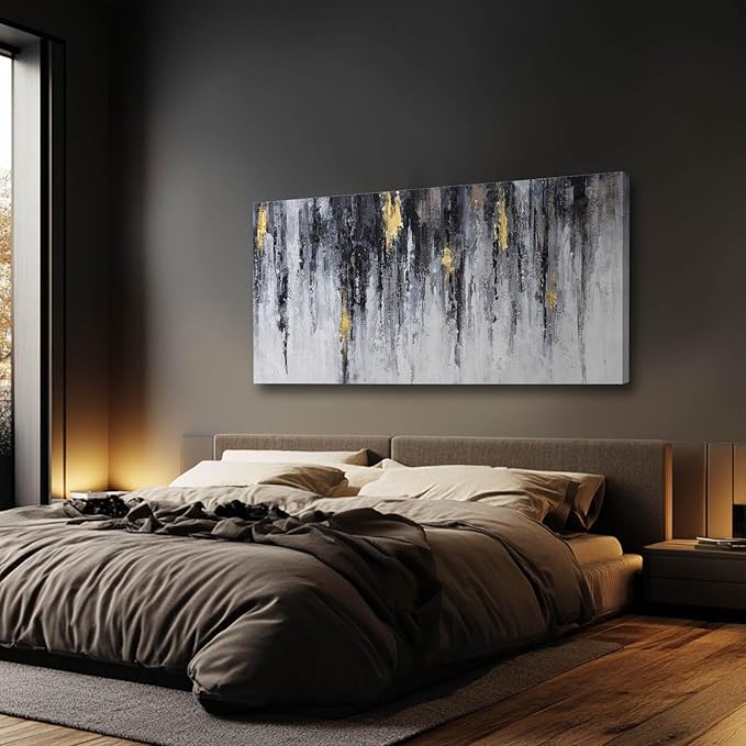 GAIDUOMAI Black and White Abstract Wall Decor Gold Foil Textured Wall Art Graffiti Art Work Wall Pictures for Living Room Home Office 29"x58" Large Size