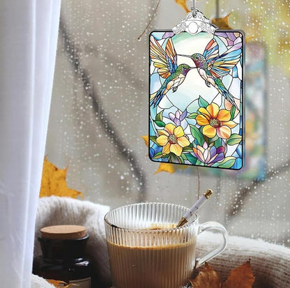 Hummingbird Stained Glass Ornament, 205 Christmas Tree Hanging Decoration for Gift Exchange or Stocking Stuffer, Holiday Decor, 3.8 x 2.4 Inch