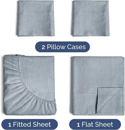 CGK Linens Twin 4 Piece Sheet Set - Cooling Sheets for Hot Sleepers - Hotel Luxury Bedding Set with 8-16 Inch Deep Pockets - 1 Flat & 1 Fitted & 2 Pillowcases - Soft and Wrinkle Free - Heathered Blue