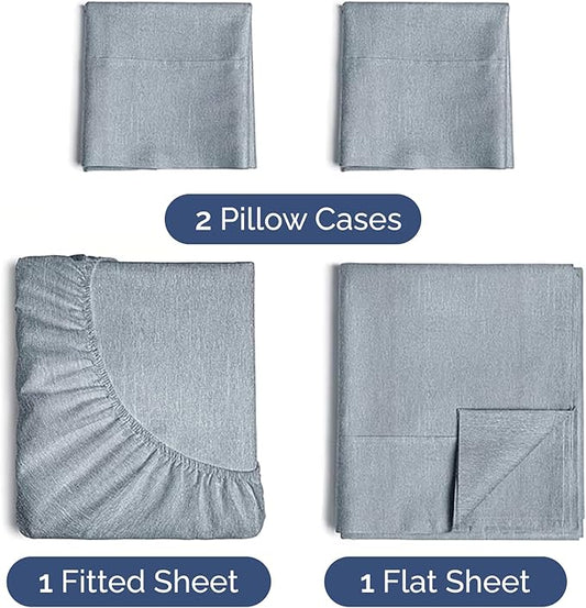 CGK Linens Twin 4 Piece Sheet Set - Cooling Sheets for Hot Sleepers - Hotel Luxury Bedding Set with 8-16 Inch Deep Pockets - 1 Flat & 1 Fitted & 2 Pillowcases - Soft and Wrinkle Free - Heathered Blue