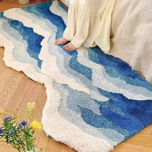 Wave Shape Furry Bedroom Rug, Fluffy Area Rug, Girls, Boys, Children's Room, Nursery Rugs Home Decor,Bathroom Rug (19.7x47.2 in)