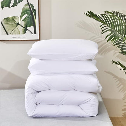 Wellboo White Comforter Sets King Size Solid Color Bedding Comforters Plain Light Color Quilts Modern White Warm Blankets Women Men Durable Comforters Soft Health Bedding